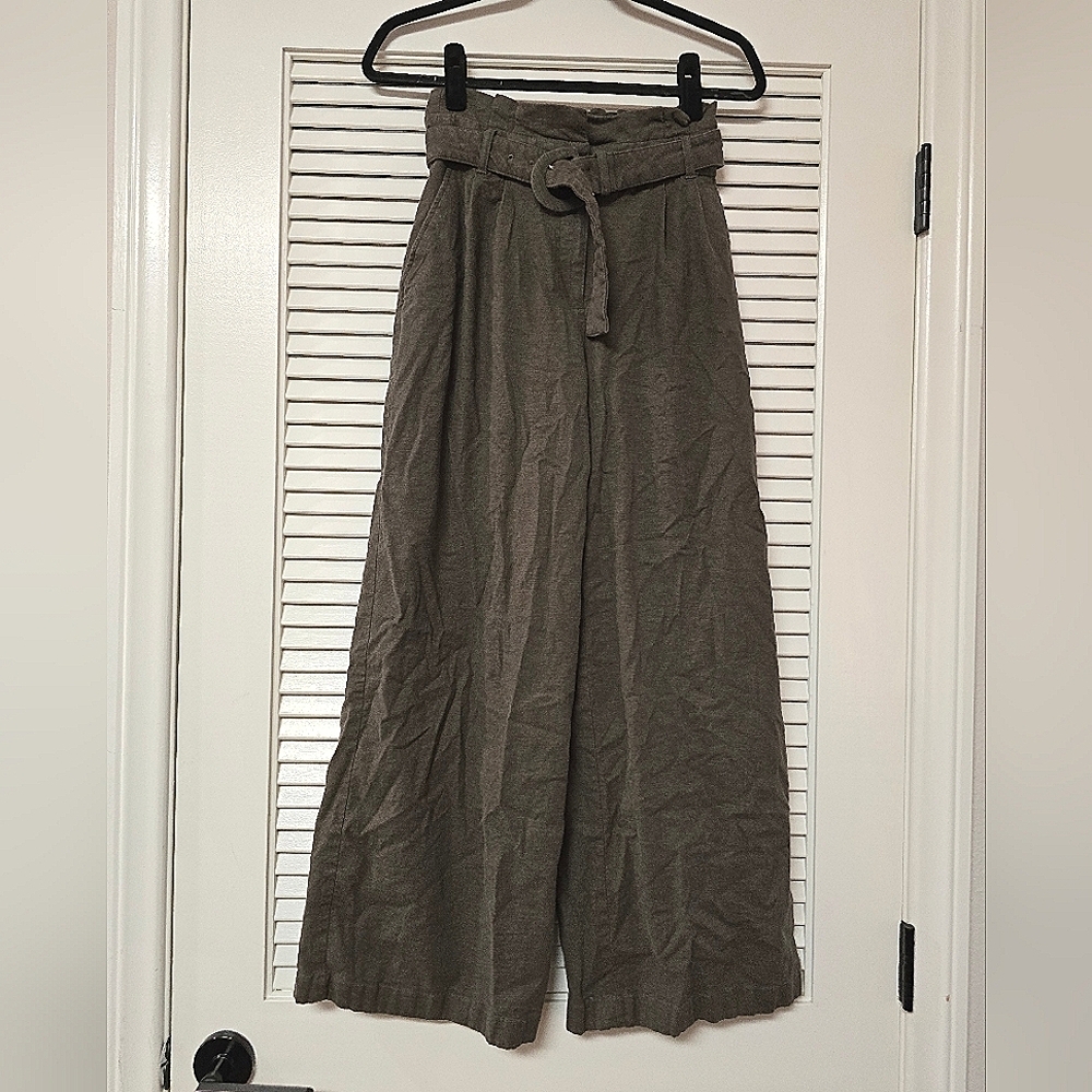 Express - Olive Green Wide-Leg Business Casual Office Pants With Belt & Pockets